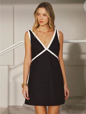 Commense Black Mini Dress with White Contrast Trim